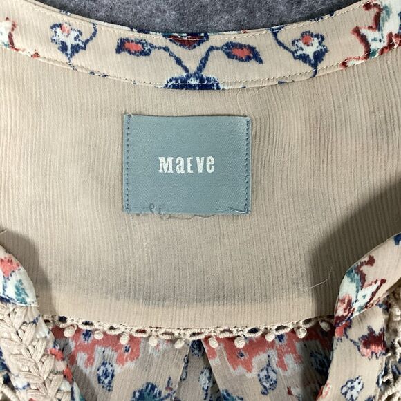 Maeve Stillwater Blouse Henley Top Size *Medium Neutral Motif ANTHROPOLOGIE BOHO - Picture 13 of 16